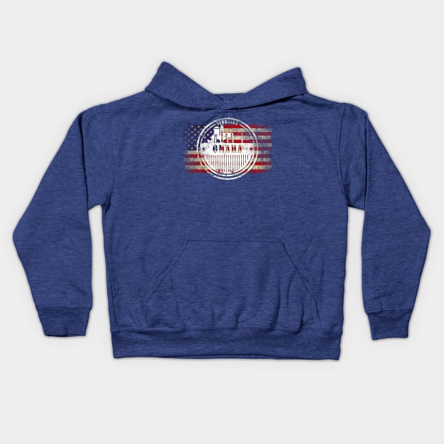 US flag with silhouette Omaha City Kids Hoodie by DimDom